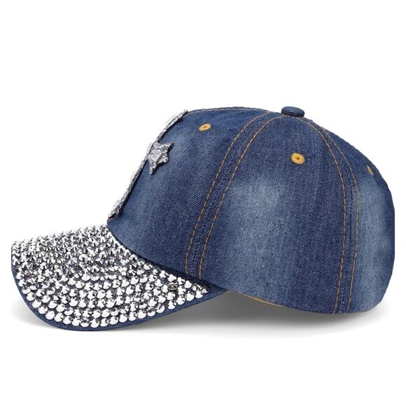 Madd Hatter Womens Cross Rhinestone Blings Hat Blue Adjustable - Picture 3 of 10